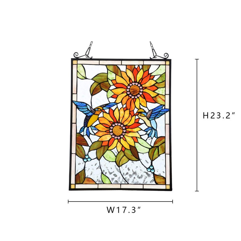 Capulina Sunflower and Birds Stained Glass Panels Window Hangings Tiffany Style Glass Traditional Art Handicrafts for Home Window Decor Gifts - Image 2